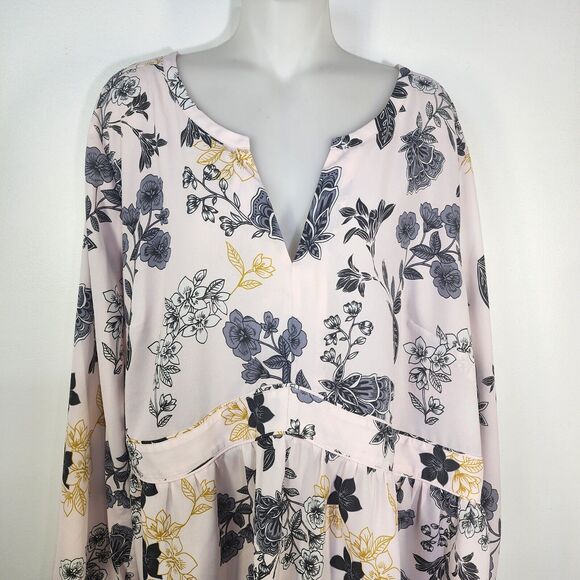 LOFT PLUS Womens Blouse Size 20 Pink Floral Split V Neck Long Sleeve Lightweight - Picture 3 of 11